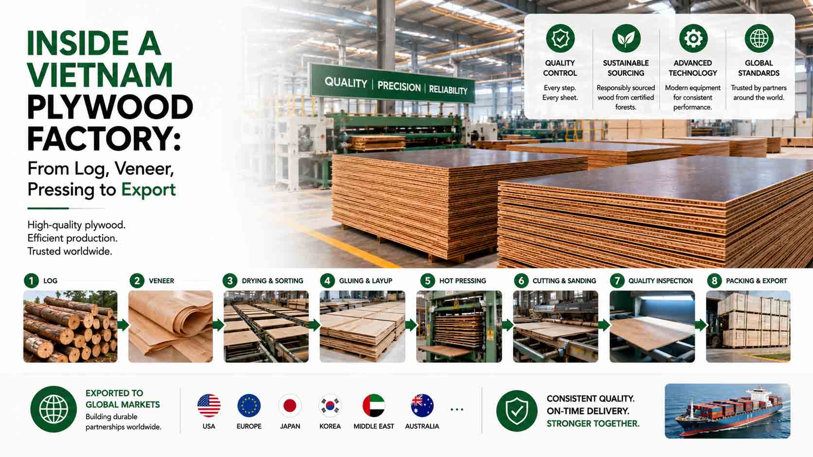 Inside a Vietnam Plywood Factory: From Log, Veneer, Pressing to Export