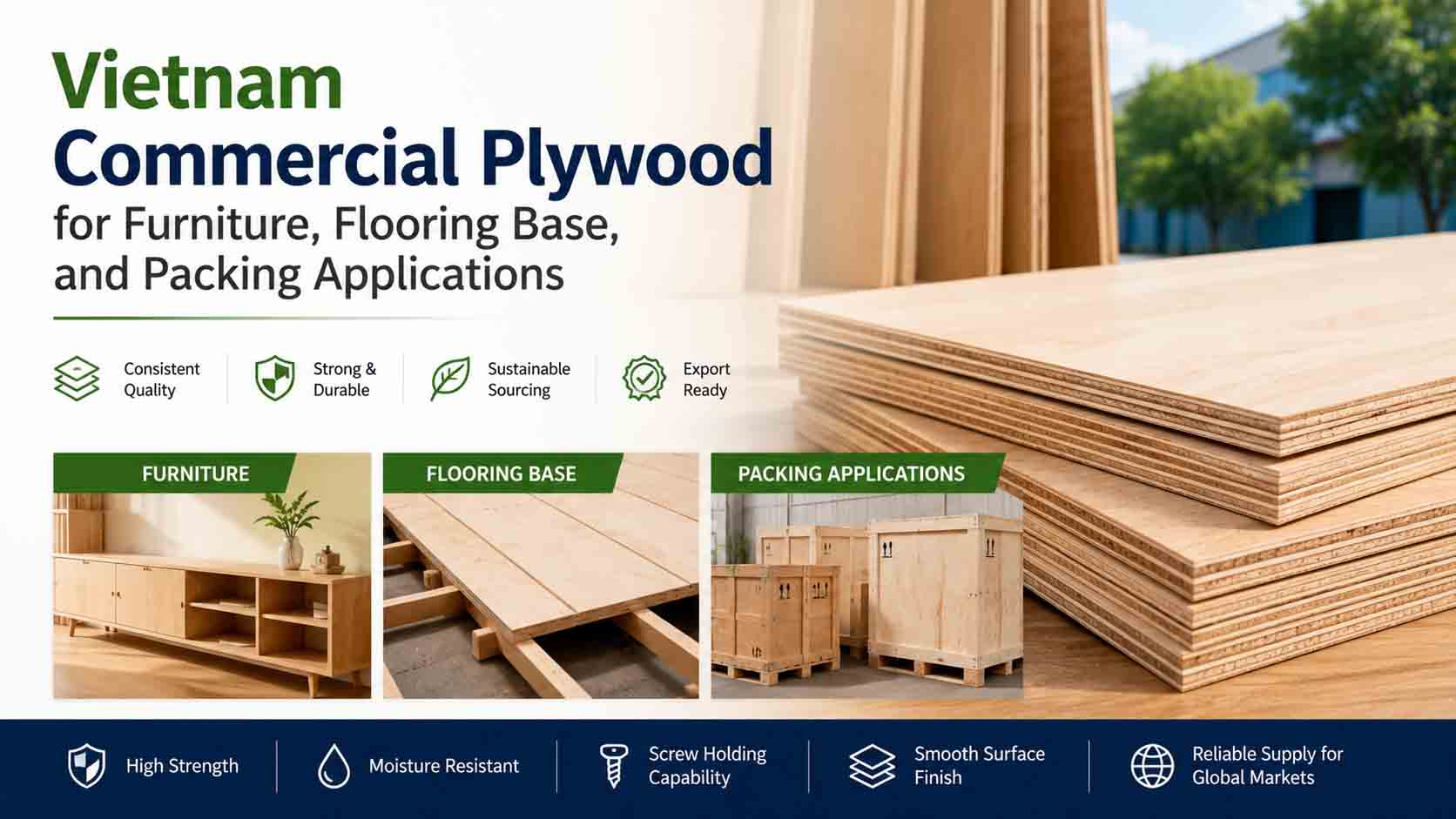 Vietnam Commercial Plywood for Furniture, Flooring Base, and Packing Applications