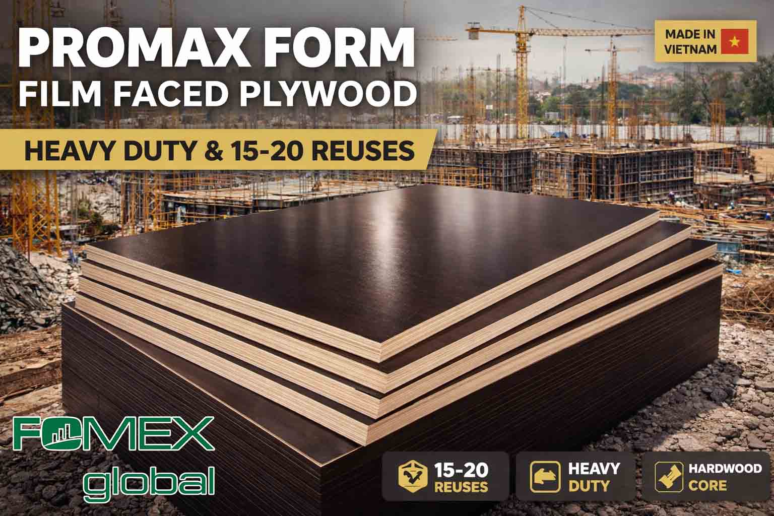 Promax Form Film Faced Plywood: Heavy-Duty Formwork with Up to 20 Reuses