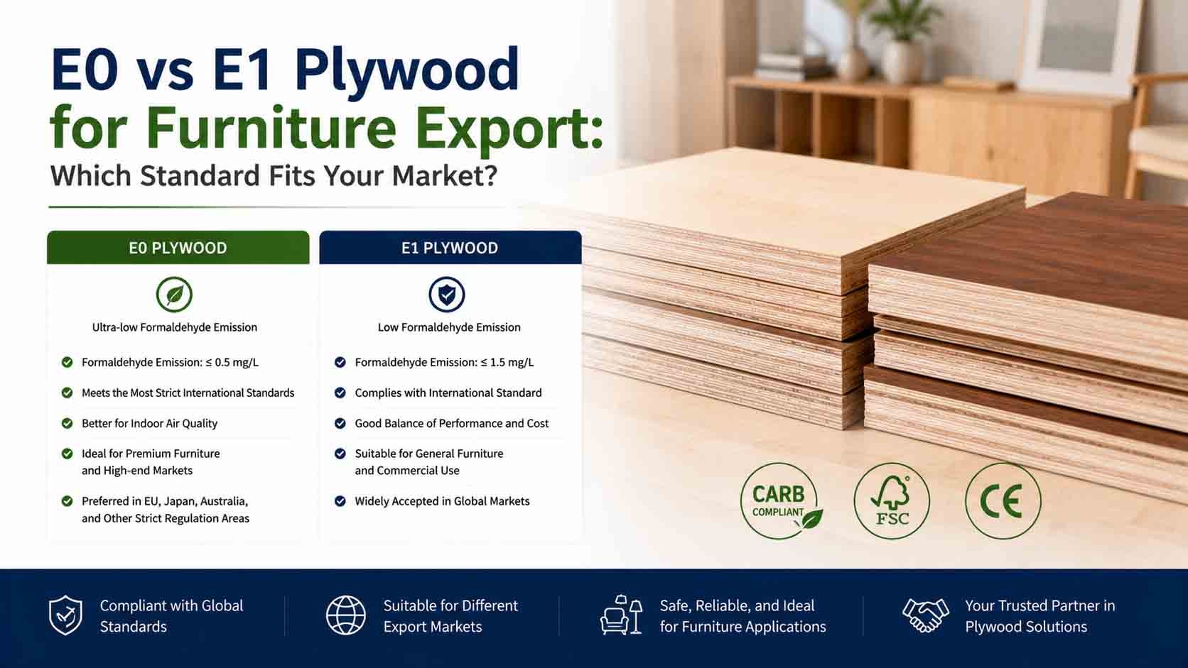 E0 vs E1 Plywood for Furniture Export: Which Standard Fits Your Market?
